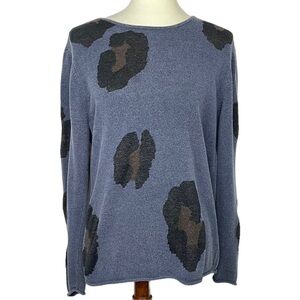 Paperwhite Sweater Womens XL Blue Black Brown Animal Print Wool‎ Angora Rayon